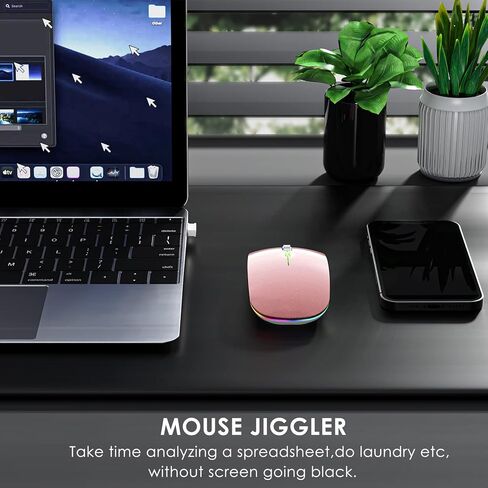 ماوس Fonicer مزدوج الوضع Jiggler للكمبيوتر المحمول والهاتف، ماوس LED قابل لإعادة الشحن، محرك ماوس كمبيوتر، حركة عشوائية غير قابلة للاكتشاف مع زر تشغيل/إيقاف يبقي الكمبيوتر مستيقظًا (ذهبي وردي) in Kuwait