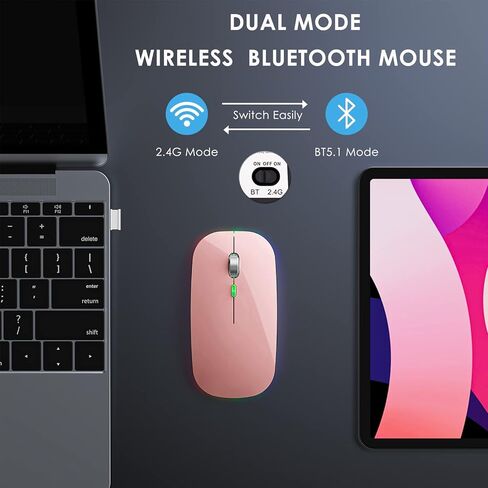 ماوس Fonicer مزدوج الوضع Jiggler للكمبيوتر المحمول والهاتف، ماوس LED قابل لإعادة الشحن، محرك ماوس كمبيوتر، حركة عشوائية غير قابلة للاكتشاف مع زر تشغيل/إيقاف يبقي الكمبيوتر مستيقظًا (ذهبي وردي) in Kuwait