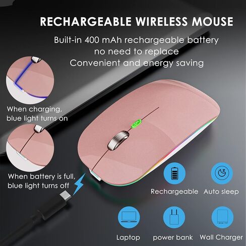 ماوس Fonicer مزدوج الوضع Jiggler للكمبيوتر المحمول والهاتف، ماوس LED قابل لإعادة الشحن، محرك ماوس كمبيوتر، حركة عشوائية غير قابلة للاكتشاف مع زر تشغيل/إيقاف يبقي الكمبيوتر مستيقظًا (ذهبي وردي) in Kuwait