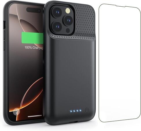 Feob Battery Case for iPhone 16 Pro Max,Ultra-Slim 8600mAh Portable Charger Cover 360°Protection Rechargeable Extended Battery Charging Case for iPhone 16 Pro Max-Black in Kuwait