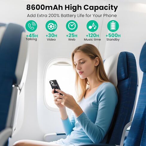 Feob Battery Case for iPhone 16 Pro Max,Ultra-Slim 8600mAh Portable Charger Cover 360°Protection Rechargeable Extended Battery Charging Case for iPhone 16 Pro Max-Black in Kuwait