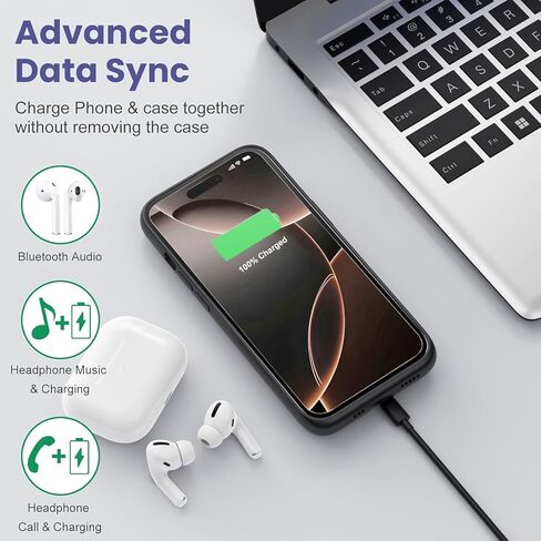 Feob Battery Case for iPhone 16 Pro Max,Ultra-Slim 8600mAh Portable Charger Cover 360°Protection Rechargeable Extended Battery Charging Case for iPhone 16 Pro Max-Black in Kuwait