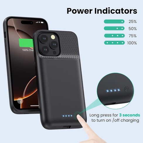 Feob Battery Case for iPhone 16 Pro Max,Ultra-Slim 8600mAh Portable Charger Cover 360°Protection Rechargeable Extended Battery Charging Case for iPhone 16 Pro Max-Black in Kuwait