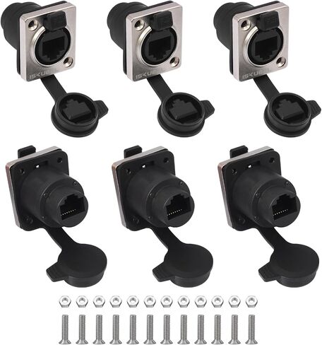 6PCS IP65 Waterproof RJ45 Coupler, Shielded Panel Mount Female to Female Ethernet Connector Adapter for Cat5/5e/6 8P8C LAN Cable with Dust-Proof and Waterproof Caps by Iskueal. in Kuwait