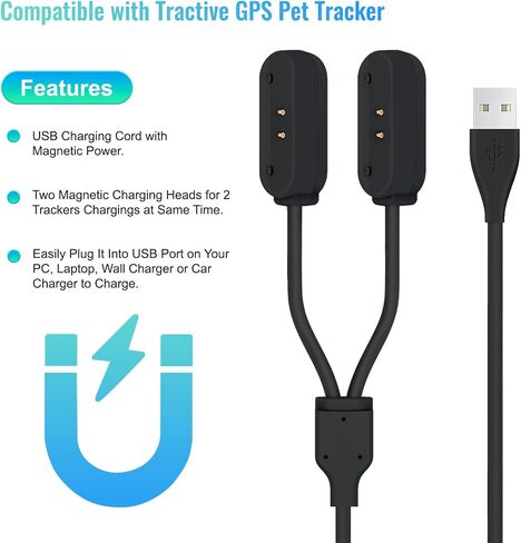 2-in-1 Magnetic Fast Charging Cable | Compatible with Tractive GPS Tracker for Dogs | Durable USB Charger Cord for Pet Smart GPS Devices (White) in Saudi Arabia