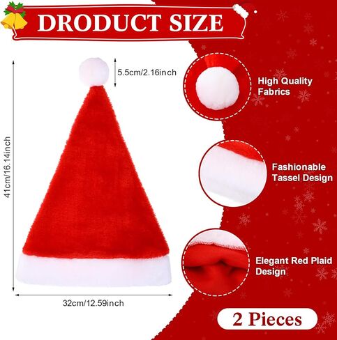 Coume 8 Pcs Christmas Santa Hat and Scarf Set Buffalo Plaid Scarfs Velvet Christmas Hat in Saudi Arabia