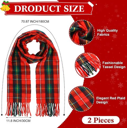 Coume 8 Pcs Christmas Santa Hat and Scarf Set Buffalo Plaid Scarfs Velvet Christmas Hat in Saudi Arabia