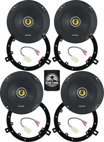 مكبرات صوت KICKER مقاس 6.75 بوصة لمجموعة ترقية Jeep Wrangler 2007-2017 - 4 عبوات من سلسلة CS مع محولات وحزام، محوري 6 3/4 لوحة أمامية لصوت السيارة ومكبر صوت خلفي علوي CSC67، 46CSC674 in Kuwait