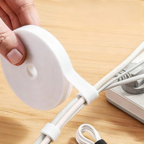 Reusable Cable Ties Roll 16.4ft, Adjustable Self-Gripping Straps for Cable Management, Wire Organizer, Cord Wraps (White) in Saudi Arabia