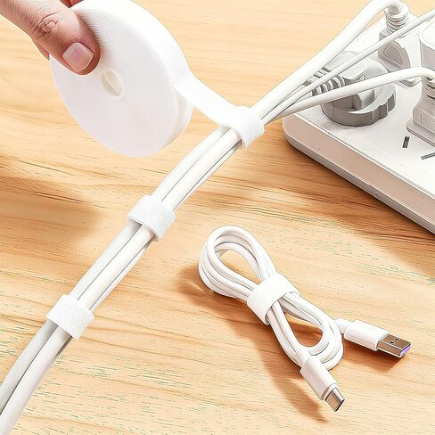 Reusable Cable Ties Roll 16.4ft, Adjustable Self-Gripping Straps for Cable Management, Wire Organizer, Cord Wraps (White) in Saudi Arabia