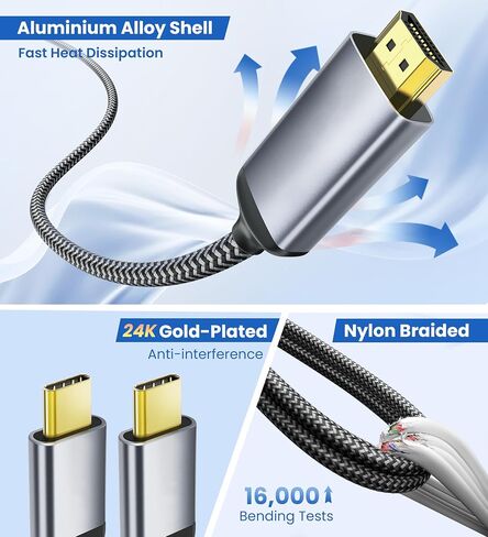 USB C to HDMI Cable 6Ft | 4K High-Speed USB 3.1 Type-C to HDMI Cord for Home Office [Thunderbolt 5/4/3 Compatible] with MacBook, Galaxy S9 to S24, iPhone 15/16 Series, iPad Pro, iMac, Surface in Saudi Arabia