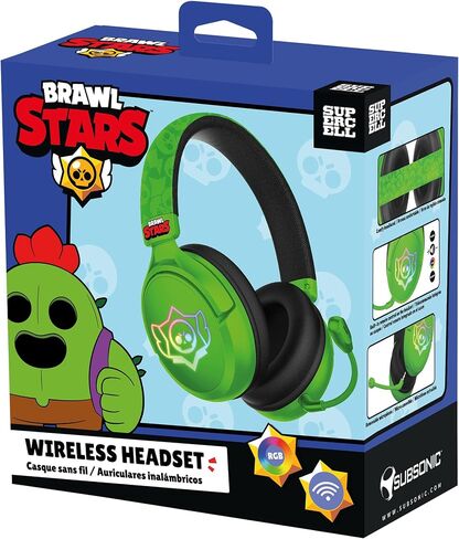 SUBSONIC - Brawl Stars Wireless Gaming Headset with LED and Detachable Microphone. Officially Licensed Gaming Headset, Compatible with Consoles, PCs, Tablets and Smartphones - Green in Saudi Arabia