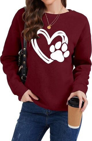 Womens Paw Sweatshirt Long Sleeve Dog Mom Shirt Crewneck Pullover Dog Lover Sweatshirts in Saudi Arabia