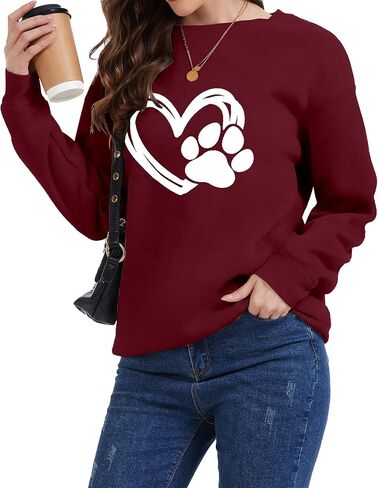 Womens Paw Sweatshirt Long Sleeve Dog Mom Shirt Crewneck Pullover Dog Lover Sweatshirts in Saudi Arabia