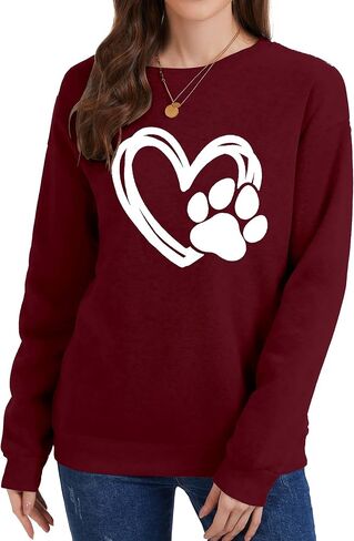 Womens Paw Sweatshirt Long Sleeve Dog Mom Shirt Crewneck Pullover Dog Lover Sweatshirts in Saudi Arabia