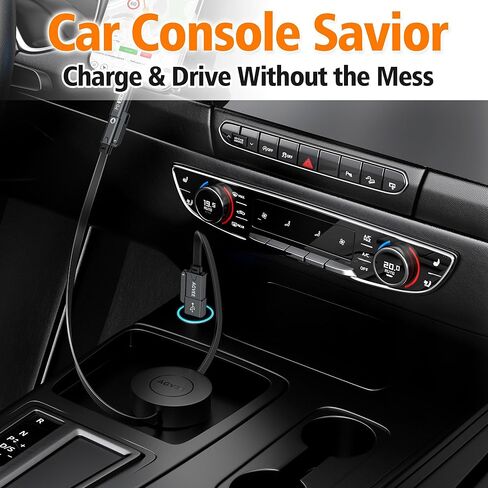 AGVEE 0.3ft Fixed / 2.3ft Extend 4 in 1 Multi USB Charger Cable Mountable One Way Retractable 60W Fast Charging Cord, Pocket-Sized for iPhone 16 15 14 13 12 11, Samsung, Android, Desk Organizer, Black in Kuwait