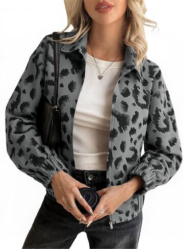 Cicy Bell Womens Floral Zip Up Bomber Jackets Cropped Long Sleeve Denim Coats Trendy Casual Collared Vintage Outerwear in Saudi Arabia