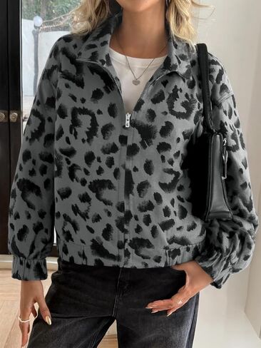 Cicy Bell Womens Floral Zip Up Bomber Jackets Cropped Long Sleeve Denim Coats Trendy Casual Collared Vintage Outerwear in Saudi Arabia