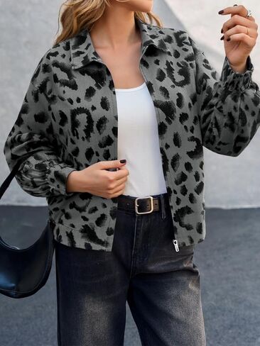 Cicy Bell Womens Floral Zip Up Bomber Jackets Cropped Long Sleeve Denim Coats Trendy Casual Collared Vintage Outerwear in Saudi Arabia