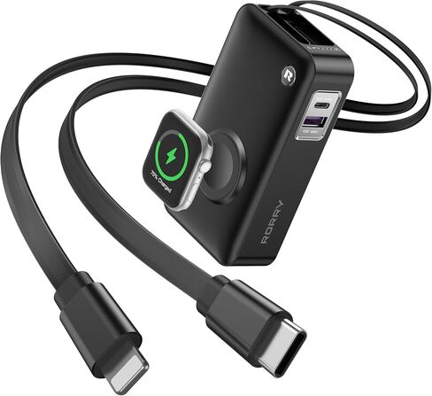 RORRY Portable Charger, 10,000mAh 30W Fast Charging Power Bank with Built-in Retractable Cables, Travel Battery Pack for iPhone 17/16/15/14/13/12, Apple Watch, iPad and More, Starlight in Saudi Arabia