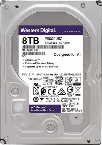 محرك الأقراص الصلبة الداخلي للمراقبة WD Purple سعة 8 تيرابايت - فئة 7200 دورة في الدقيقة، SATA 6 جيجابايت/ثانية، ذاكرة تخزين مؤقت 256 ميجابايت، 3.5 بوصة - WD82PURZ (متجدد) in Saudi Arabia