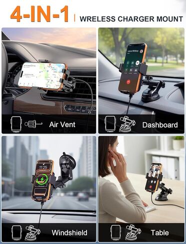 MOKPR Wireless Car Charger, Auto Clamping Car Charger Dash Windshield Air Vent Phone Holder Compatible with iPhone 17 16 15 14/13/13 Pro/12 pro/12/11/X/8, Samsung S24/S23/S22 in Saudi Arabia