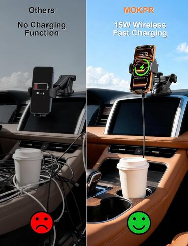 MOKPR Wireless Car Charger, Auto Clamping Car Charger Dash Windshield Air Vent Phone Holder Compatible with iPhone 17 16 15 14/13/13 Pro/12 pro/12/11/X/8, Samsung S24/S23/S22 in Saudi Arabia