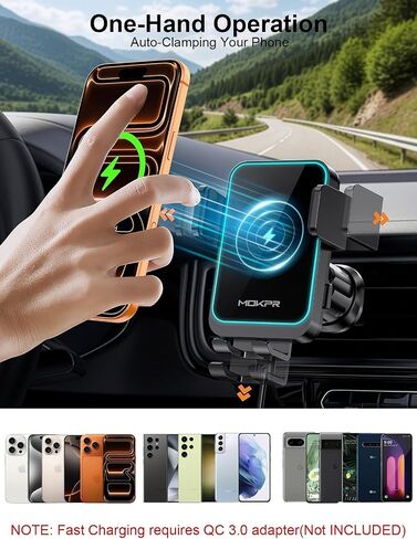 MOKPR Wireless Car Charger, Auto Clamping Car Charger Dash Windshield Air Vent Phone Holder Compatible with iPhone 17 16 15 14/13/13 Pro/12 pro/12/11/X/8, Samsung S24/S23/S22 in Saudi Arabia