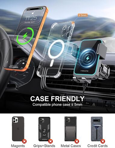 MOKPR Wireless Car Charger, Auto Clamping Car Charger Dash Windshield Air Vent Phone Holder Compatible with iPhone 17 16 15 14/13/13 Pro/12 pro/12/11/X/8, Samsung S24/S23/S22 in Saudi Arabia