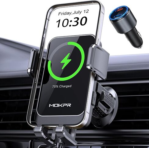 MOKPR Wireless Car Charger, Auto Clamping Car Charger Dash Windshield Air Vent Phone Holder Compatible with iPhone 17 16 15 14/13/13 Pro/12 pro/12/11/X/8, Samsung S24/S23/S22 in Saudi Arabia