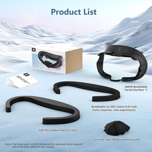AMVR غطاء الوجه وسادة واجهة الوجه متوافقة مع ملحقات Meta/Oculus Quest 3، مع 2 * وسادة وجه ناعمة من البولي يوريثان بديلة لـ Quest 3 و1 * قطن حرير ثلجي مسامي in Kuwait