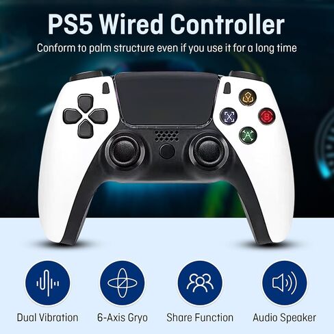 Wilcoapr24 Wired Controller Compatible with PS5 Consoles / Ergonomic Design, Vibration Feedback, LED Light, Long Cable Plug and Play for Gaming Experience. in Saudi Arabia