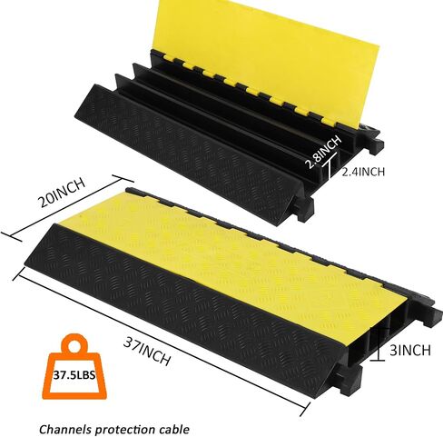 3 Channels Cable Protector Ramp, Rubber Cable Ramp with 28000 Lbs Load Capacity, Heavy Duty Floor Wire Cord Cover, Driveway Traffic Speed Bump for Asphalt Concrete Gravel in Saudi Arabia