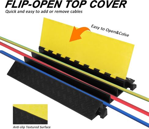 3 Channels Cable Protector Ramp, Rubber Cable Ramp with 28000 Lbs Load Capacity, Heavy Duty Floor Wire Cord Cover, Driveway Traffic Speed Bump for Asphalt Concrete Gravel in Saudi Arabia