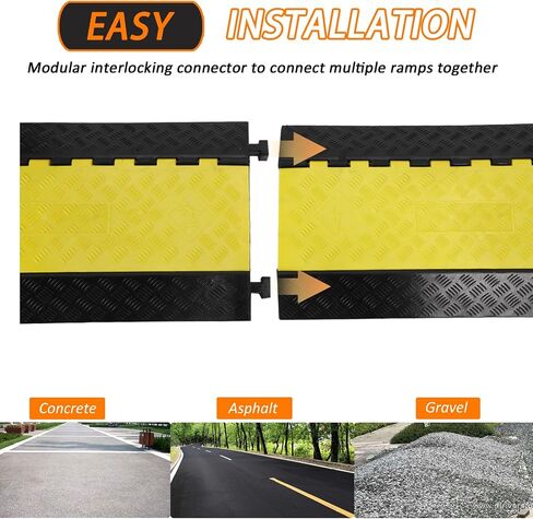 3 Channels Cable Protector Ramp, Rubber Cable Ramp with 28000 Lbs Load Capacity, Heavy Duty Floor Wire Cord Cover, Driveway Traffic Speed Bump for Asphalt Concrete Gravel in Saudi Arabia