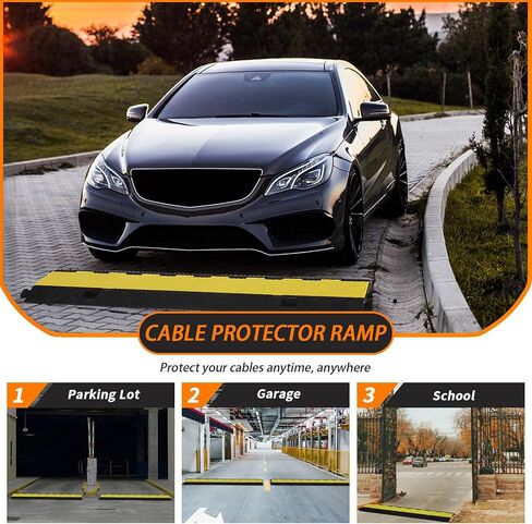 3 Channels Cable Protector Ramp, Rubber Cable Ramp with 28000 Lbs Load Capacity, Heavy Duty Floor Wire Cord Cover, Driveway Traffic Speed Bump for Asphalt Concrete Gravel in Saudi Arabia