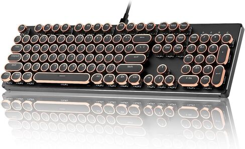 YUNZII QL108 لوحة مفاتيح ميكانيكية للألعاب بنمط الآلة الكاتبة، لوحات مفاتيح بإضاءة خلفية RGB كاملة الحجم وقابلة للتبديل السريع، أغطية مفاتيح مستديرة بلوحة معدنية ريترو بانك، لوحة مفاتيح كمبيوتر سلكية USB (أسود، مفتاح أونيكس) in Kuwait