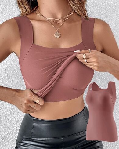Womens U الرقبة المدمجة في خزان صدرية أعلى تمتد عالية بلا أكمام رفيعة ملهمة ملهى البطن تجريب الزي سببي in Saudi Arabia