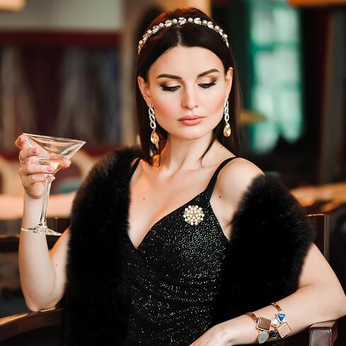 Geyoga 3 PCS Long Women's Faux Fur Fur -Clar و Wrap Pearl و Rhinestone الزفاف دبابيس بروش للنساء حفل زفاف الزفاف الحرف in Saudi Arabia