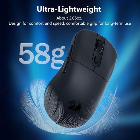ماوس ألعاب لاسلكي Redragon، خفيف الوزن 58 جرام، 24000 نقطة لكل بوصة، ثلاثي الوضع 2.4 جيجا/بلوتوث/USB-C، مستشعر PAW3311، ماوس بطارية 75 ساعة مع 6 أزرار قابلة للبرمجة للكمبيوتر الشخصي/Mac (أسود) in Saudi Arabia