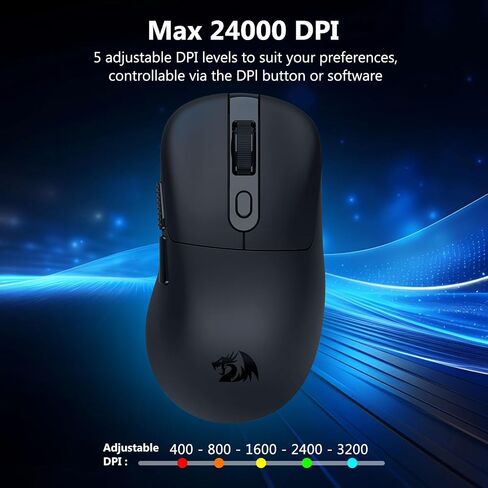 ماوس ألعاب لاسلكي Redragon، خفيف الوزن 58 جرام، 24000 نقطة لكل بوصة، ثلاثي الوضع 2.4 جيجا/بلوتوث/USB-C، مستشعر PAW3311، ماوس بطارية 75 ساعة مع 6 أزرار قابلة للبرمجة للكمبيوتر الشخصي/Mac (أسود) in Saudi Arabia