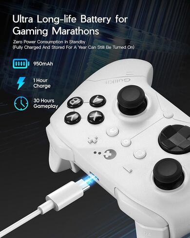 GuliKit ES PRO Wireless Gaming Controller for PC Windows Switch 2 Android iOS - World's Fastest 3.25ms Latency, TMR Anti-Drift Joysticks, 30H Battery, Wake-up Support-White in Saudi Arabia