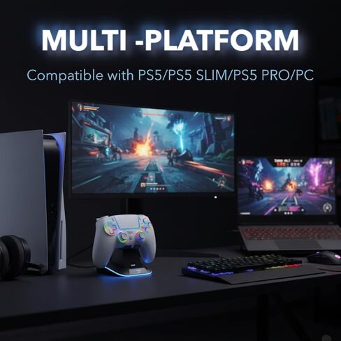 AureoPlay Wireless Controller Compatible with PS5/PS5 Slim/PS5 Pro/PC – RGB Gamepad with Hall Effect Joysticks, Dual Vibration, Six-Axis Motion Sensor, Touch Panel, Turbo & Programmable Buttons, Ergonomic Design in Saudi Arabia
