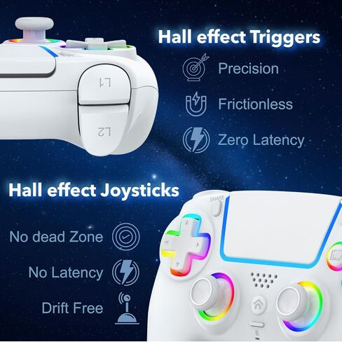 AureoPlay Wireless Controller Compatible with PS5/PS5 Slim/PS5 Pro/PC – RGB Gamepad with Hall Effect Joysticks, Dual Vibration, Six-Axis Motion Sensor, Touch Panel, Turbo & Programmable Buttons, Ergonomic Design in Saudi Arabia