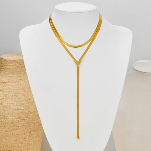 Lariat Long Necklaces for Women - Statement Layered Gold Silver Long Necklaces, Statement Jewelry Gifts for Women in Saudi Arabia
