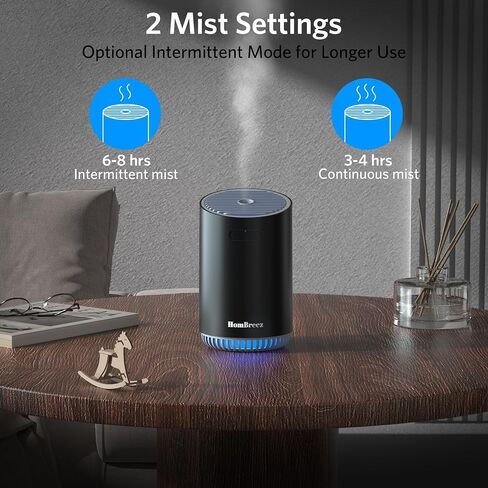 Portable Aromatherapy Diffuser 320ml, Rechargeable Essential Oil Diffuser with LED Light, Cool Mist Humidifier with 2 Mist Modes, Auto Shut-Off, Cordless Use for Home, Office, Bedroom - Black in Saudi Arabia