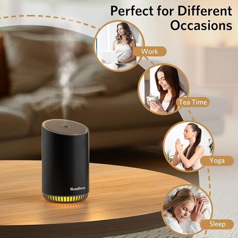 Portable Aromatherapy Diffuser 320ml, Rechargeable Essential Oil Diffuser with LED Light, Cool Mist Humidifier with 2 Mist Modes, Auto Shut-Off, Cordless Use for Home, Office, Bedroom - Black in Saudi Arabia
