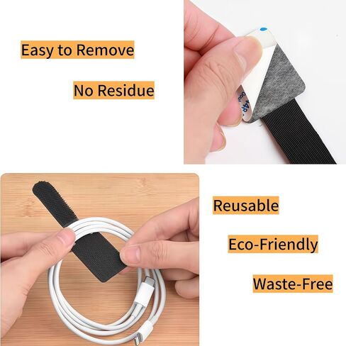 Black Adhesive Cable Ties – 20PCS Hook and Loop Sticky Back Straps, Cord Organizer Ties for Wire Management in Saudi Arabia