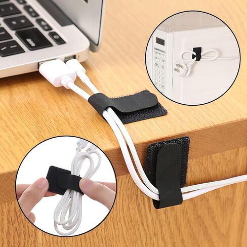 Black Adhesive Cable Ties – 20PCS Hook and Loop Sticky Back Straps, Cord Organizer Ties for Wire Management in Saudi Arabia