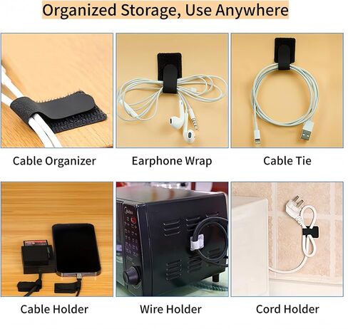 Black Adhesive Cable Ties – 20PCS Hook and Loop Sticky Back Straps, Cord Organizer Ties for Wire Management in Saudi Arabia